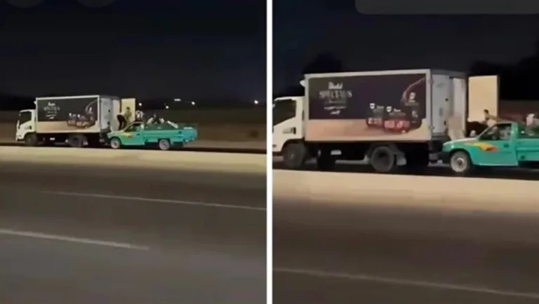 على-طريقة-fast-&-furious.-لصوص-يسرقون-حمولة-شاحنة-أثناء-سيرها-في-مصر